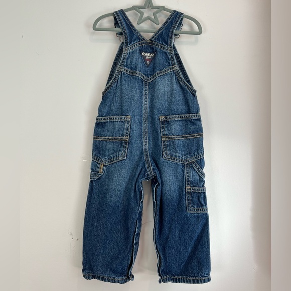 OshKosh B'gosh Blue Denim Overalls Graphic Logo Bib Print 18M Baby - Picture 2 of 6